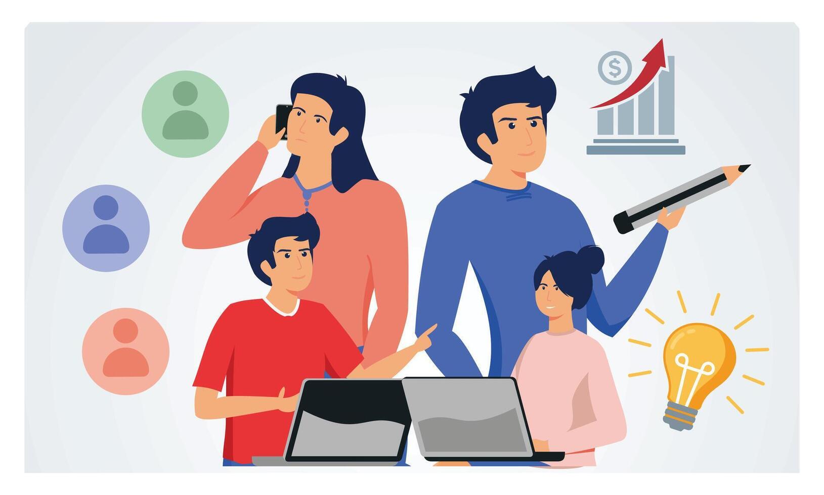 Businessman and Businesswoman taking part in business activities. vector