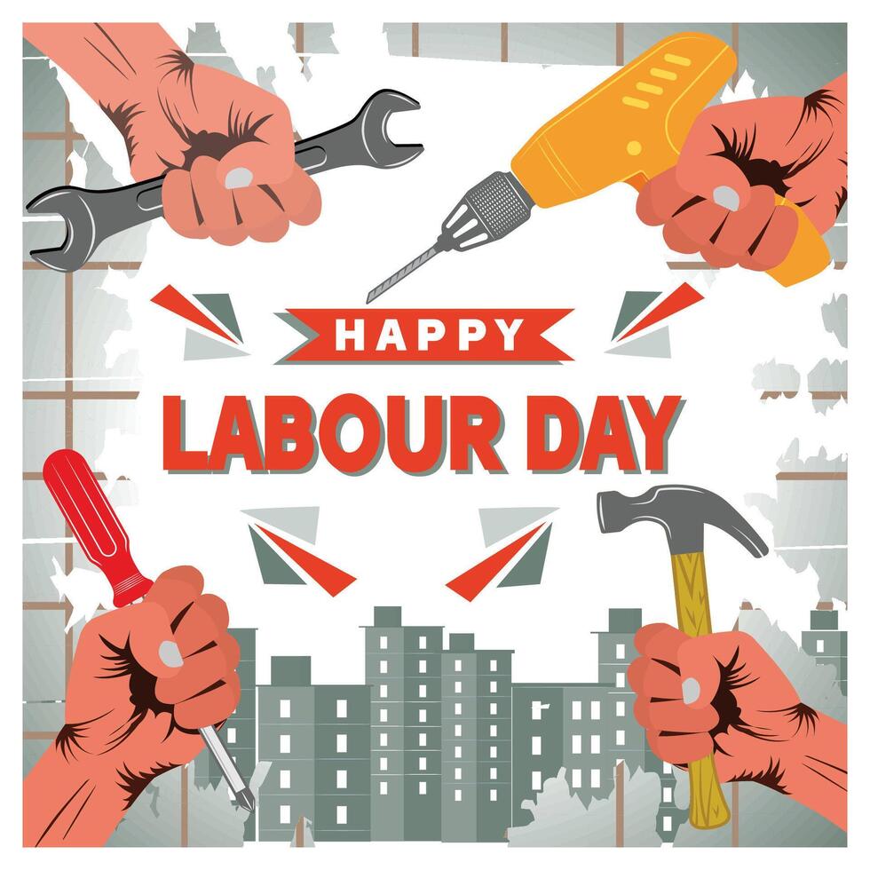 Labor Day concept with hands holding tools. vector