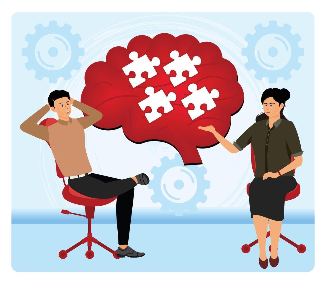 Integrative Psychotherapy with Puzzle and Brain. vector