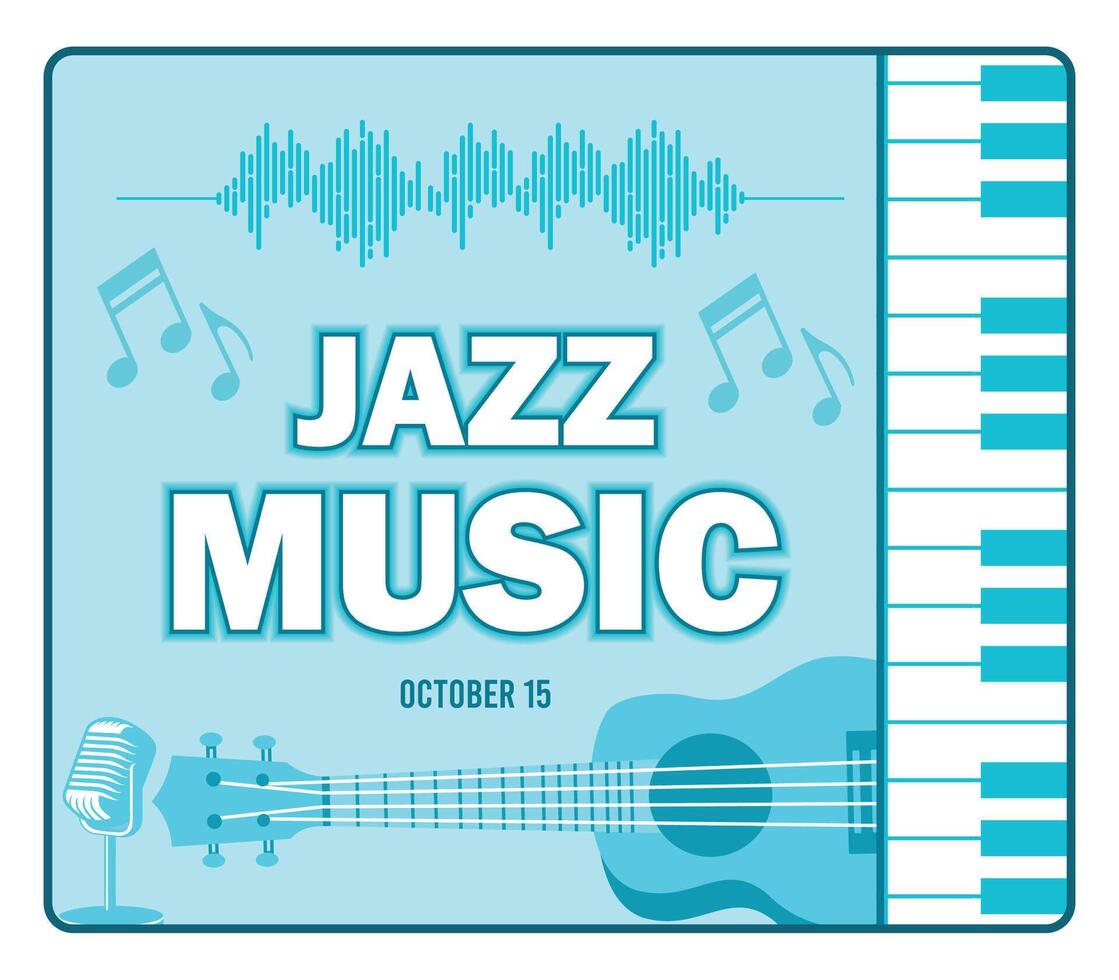 Jazz Music Featuring Instruments and Notes in Blue Tones. vector