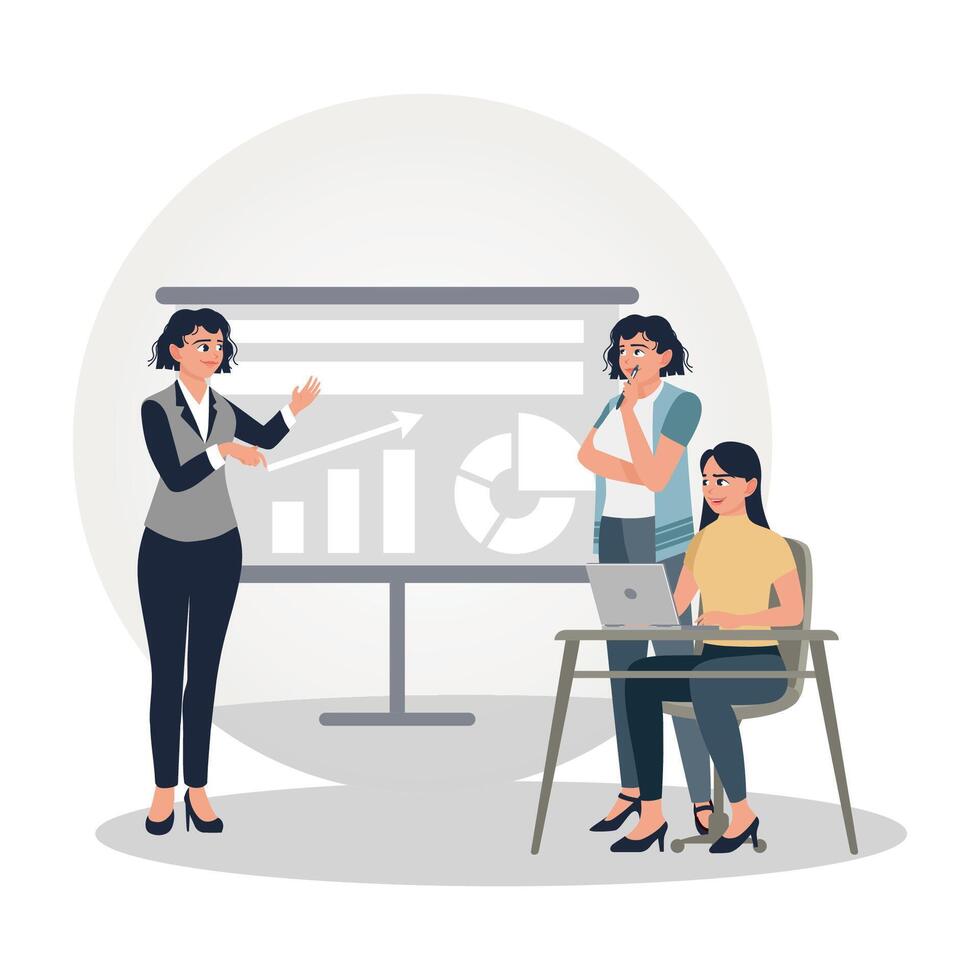 Business Presentation. Women Professionals Collaborate on Strategic Insights Conference vector