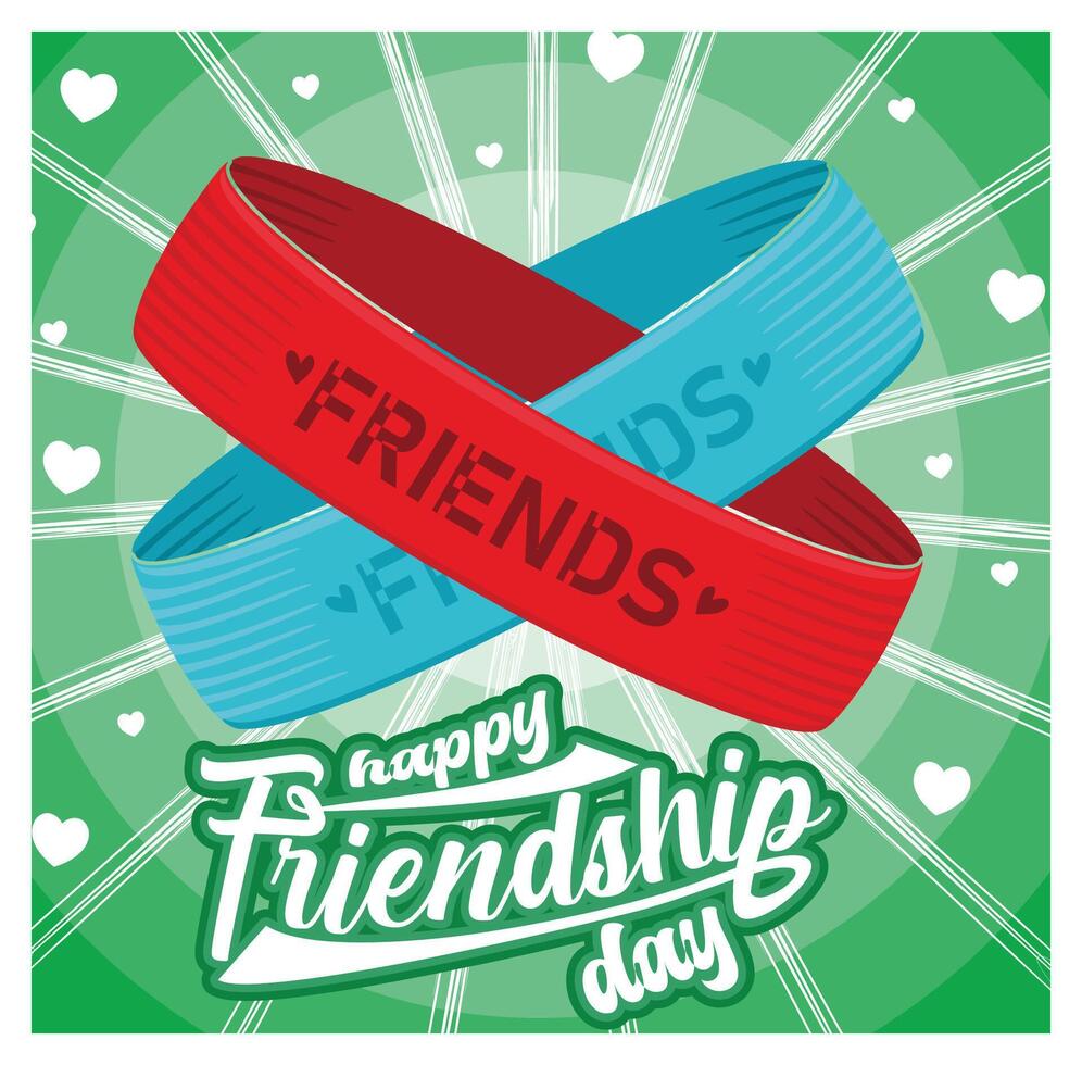 Celebratory Friendship Day with Wristbands and Heart Motif Design. vector