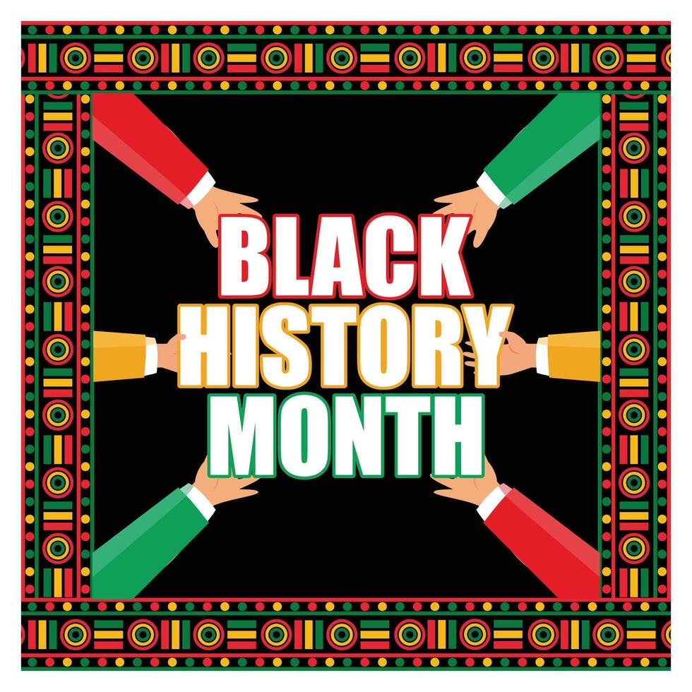 Multicolor Design Celebrating Black History Month with United Hands and Patterns. vector