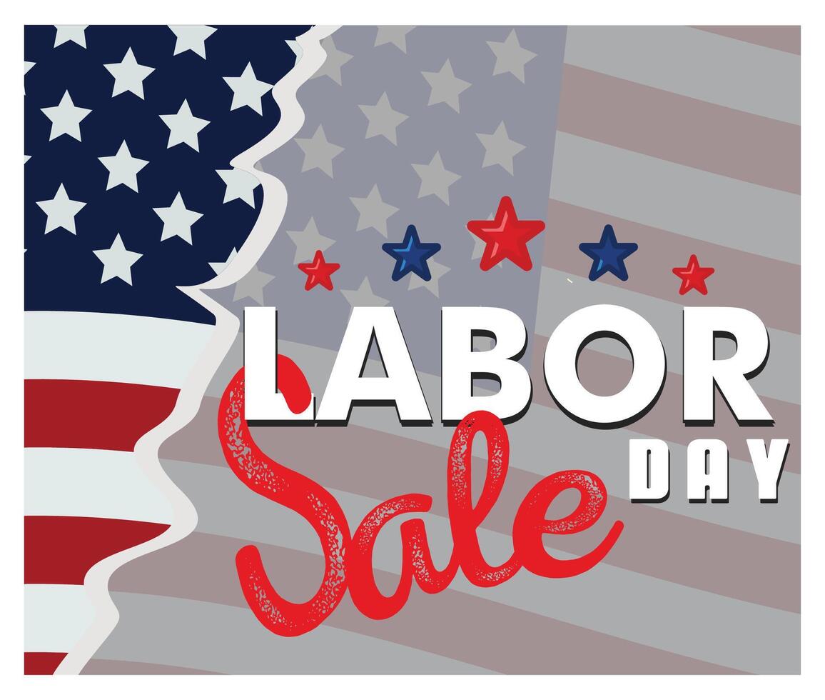 Labor Day Sale Banner with American Flag and Festive Stars. vector