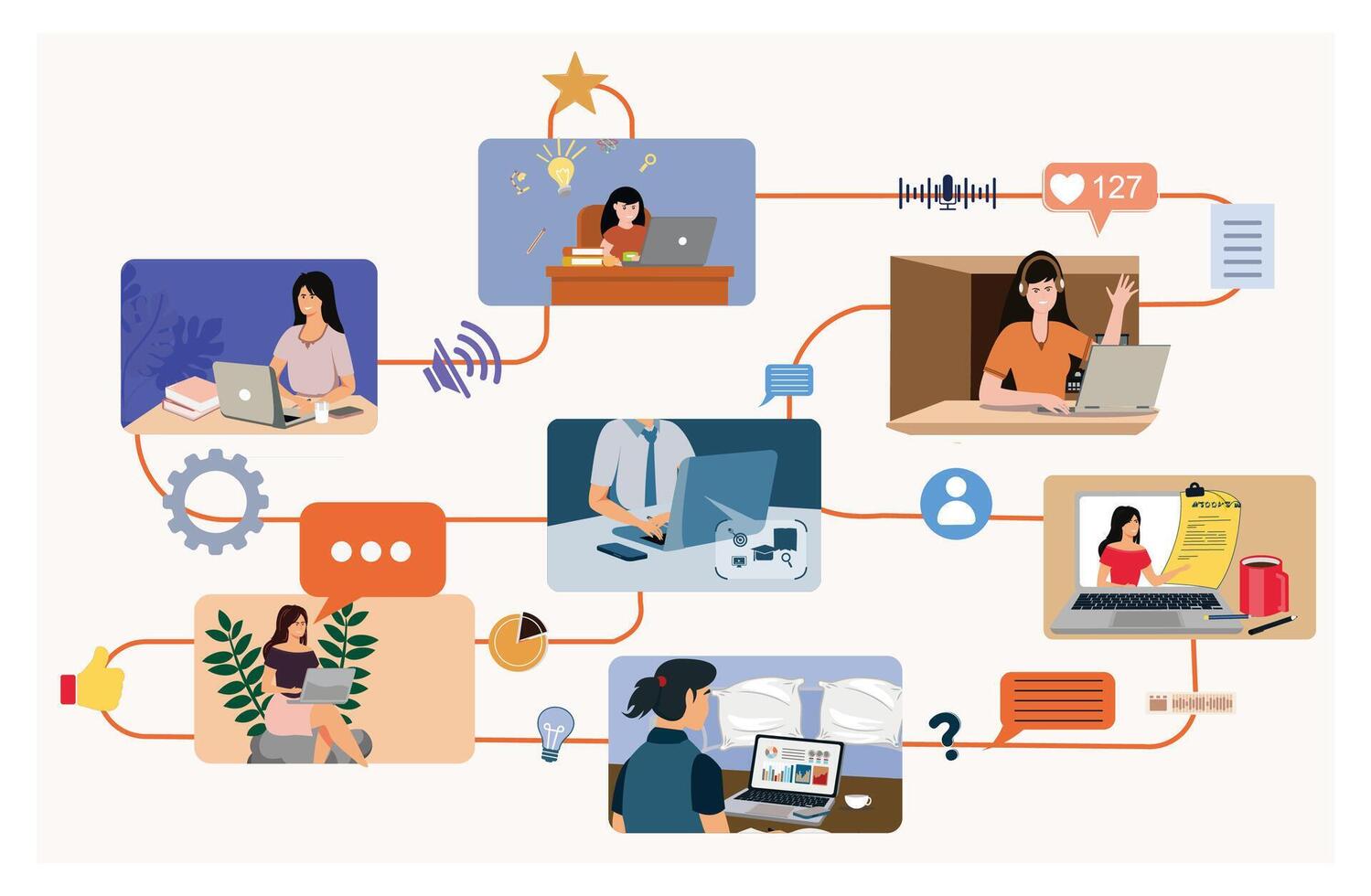 Team communication and project management concept. vector