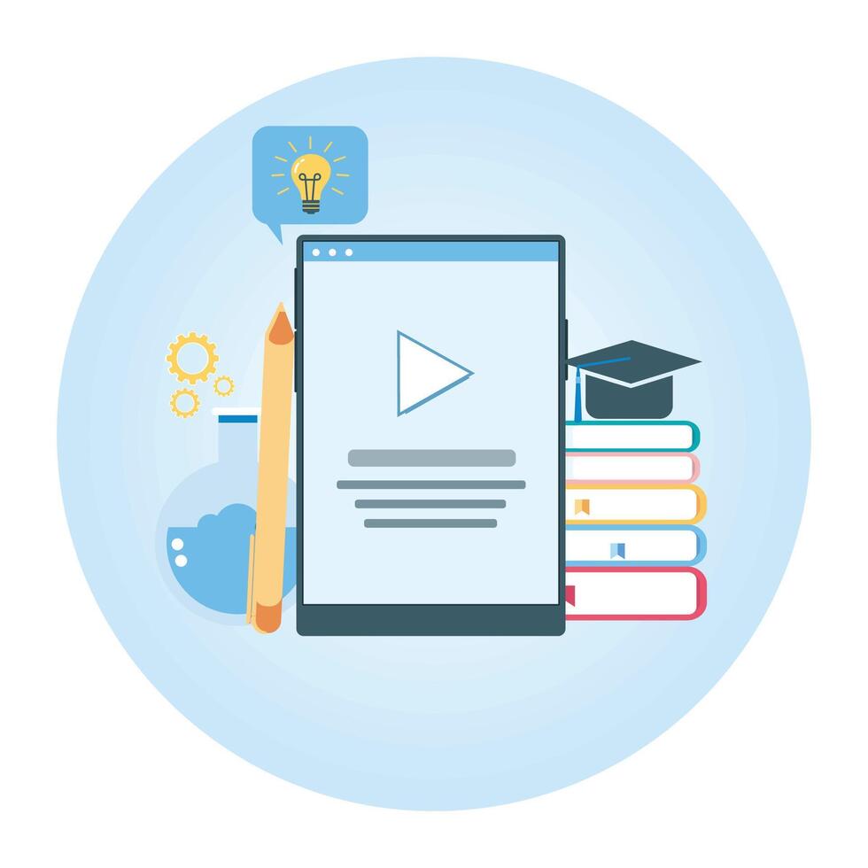 Digital Learning Concept With Tablet, School Supplies, and Graduation Cap. vector