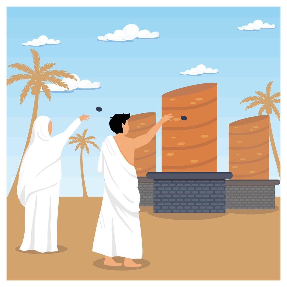 Men and Women Participating in the Throwing of Pebbles Ritual. vector