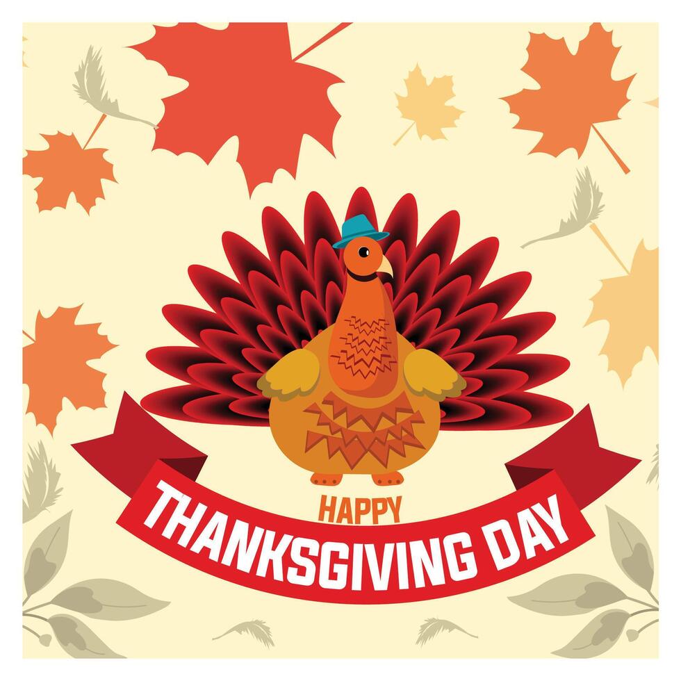 Thanksgiving Day banner with cute Thanksgiving turkey. vector