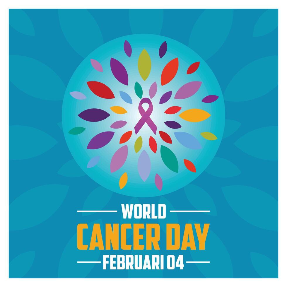 World Cancer Day with Ribbon and colorful pattern. vector