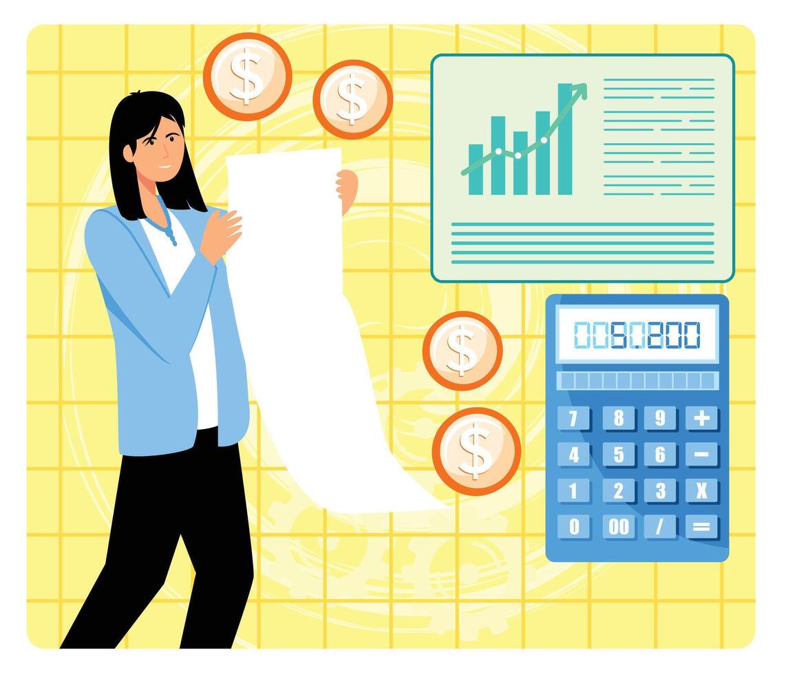 Women calculating and planning budgets, managing personal finances. vector