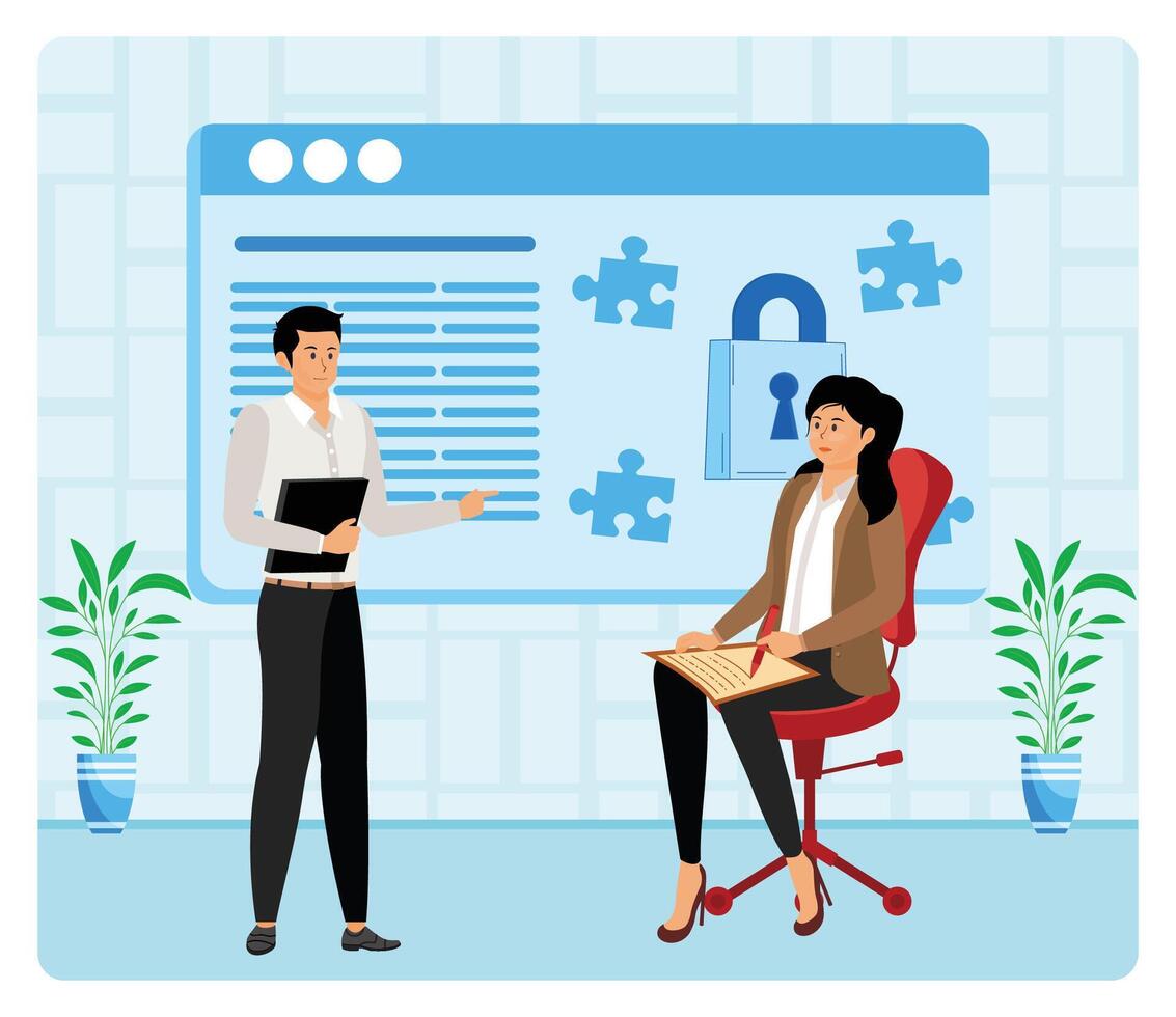 Psychologist listening to patient at mental therapy session. vector