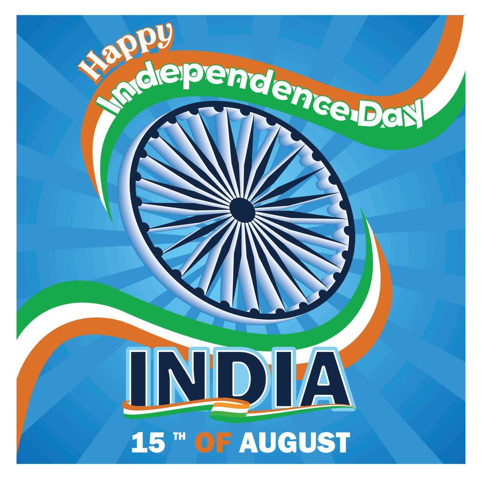 Happy independence day India. Ashoka chakra with Indian flag. vector