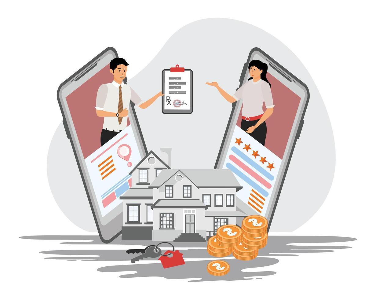 Real estate purchase or lease agreement signed isometrically. vector