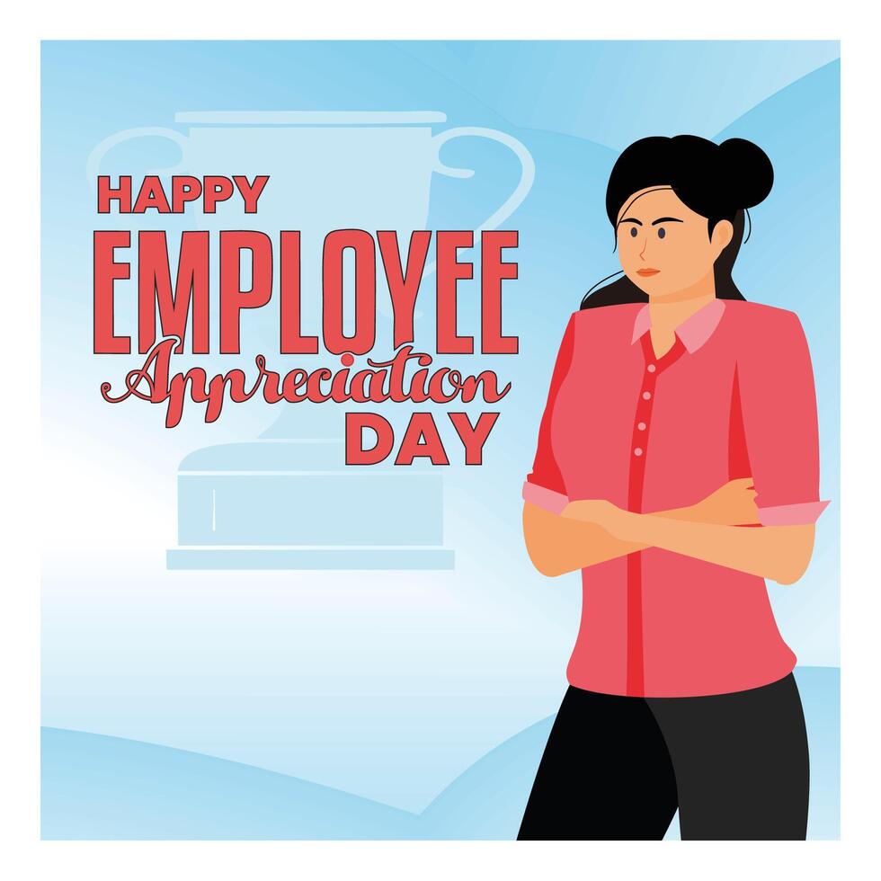 Employee Appreciation Day with young businesswoman. vector