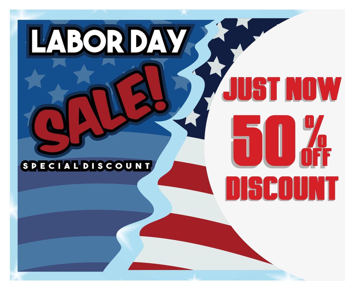 Labor Day Sale Advertisement with fifty percent Off Discount Offer. vector