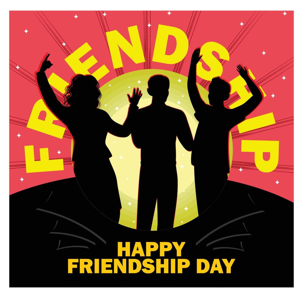 Celebrate Friendship Day With Vibrant Silhouettes of Friends Enjoying Together. vector