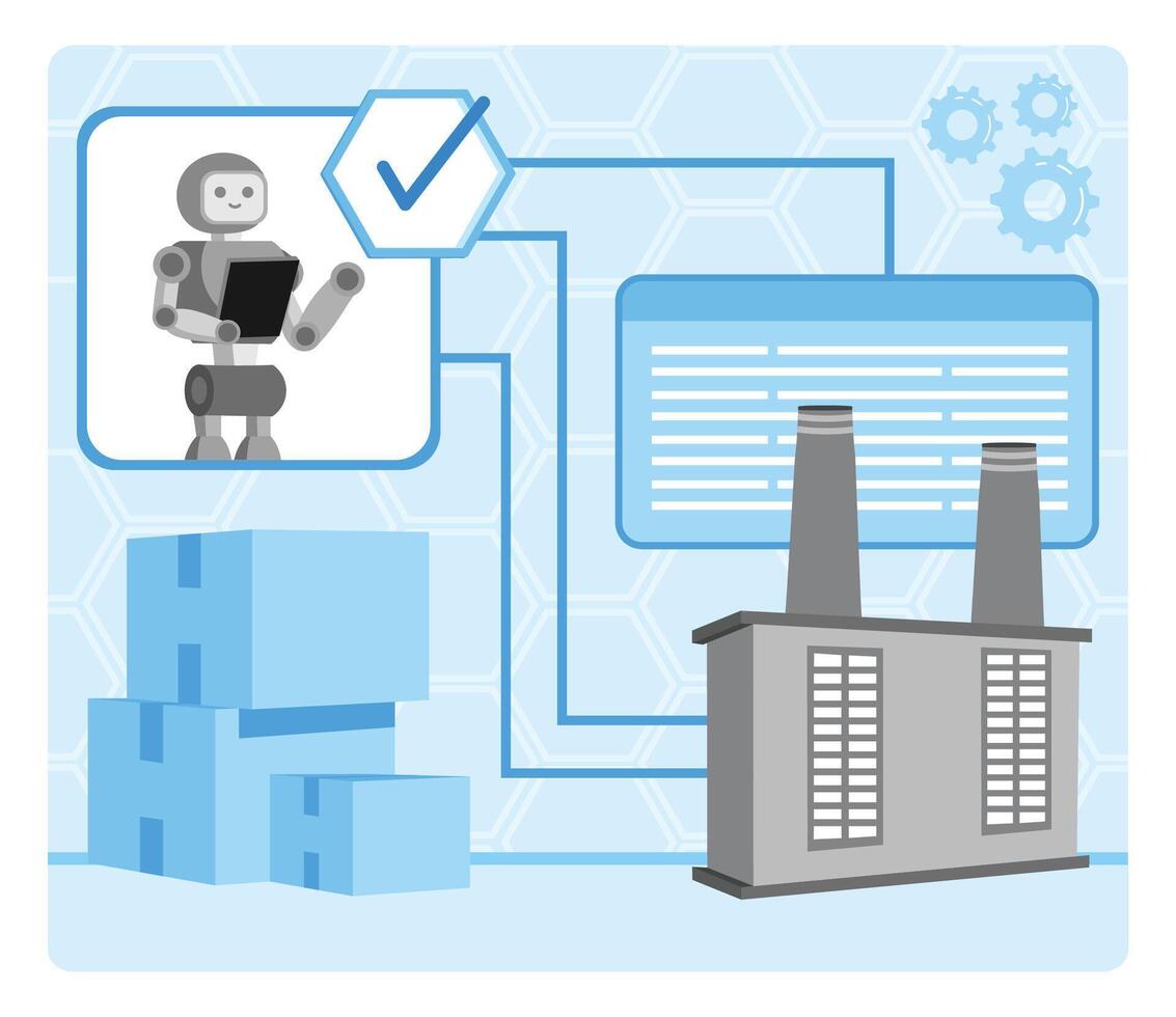 AI Streamlined Compliance concept. Automation and Robotics in Modern Industrial Processes. vector