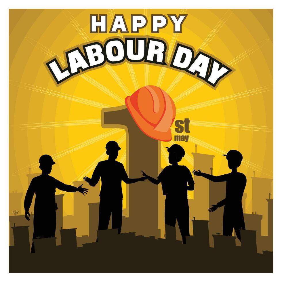 Celebrating Labor Day with Workers Silhouettes and Industrial Background. vector