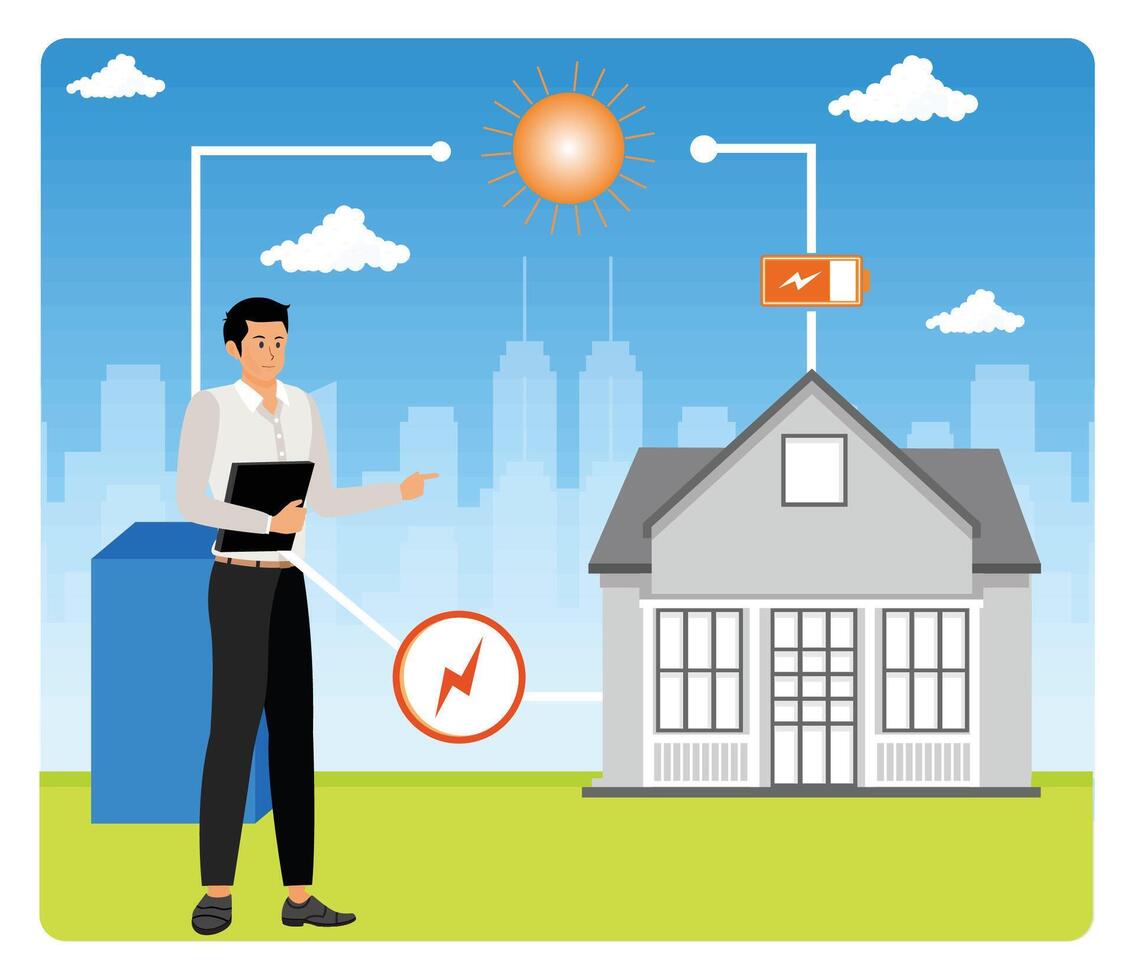 Solar Energy System for Residential Home Efficiency. vector
