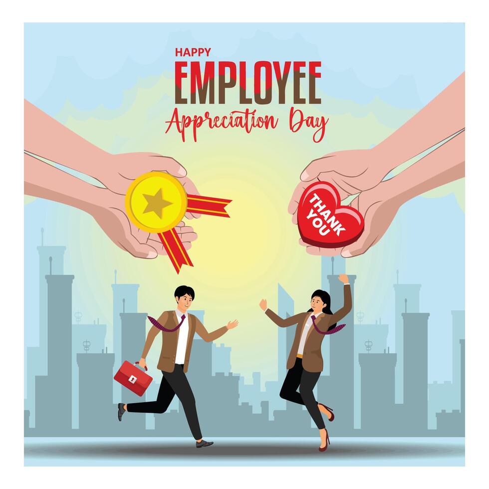 Employee Appreciation Day Celebration With Awards and Heartfelt Thank You Gesture. vector