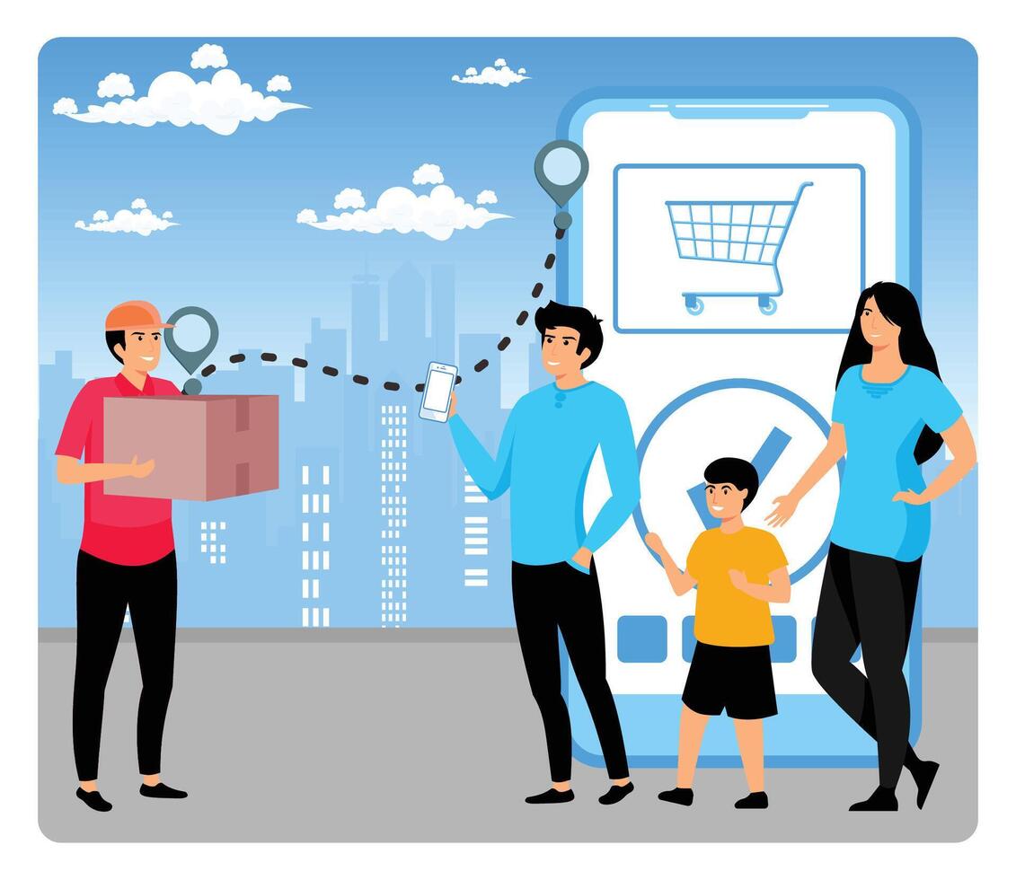 Online shopping and logistics concept. Delivery app service. vector