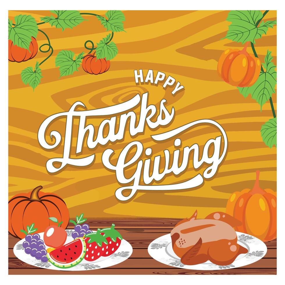 Happy Thanksgiving text, traditional Thanksgiving dinner concept. vector