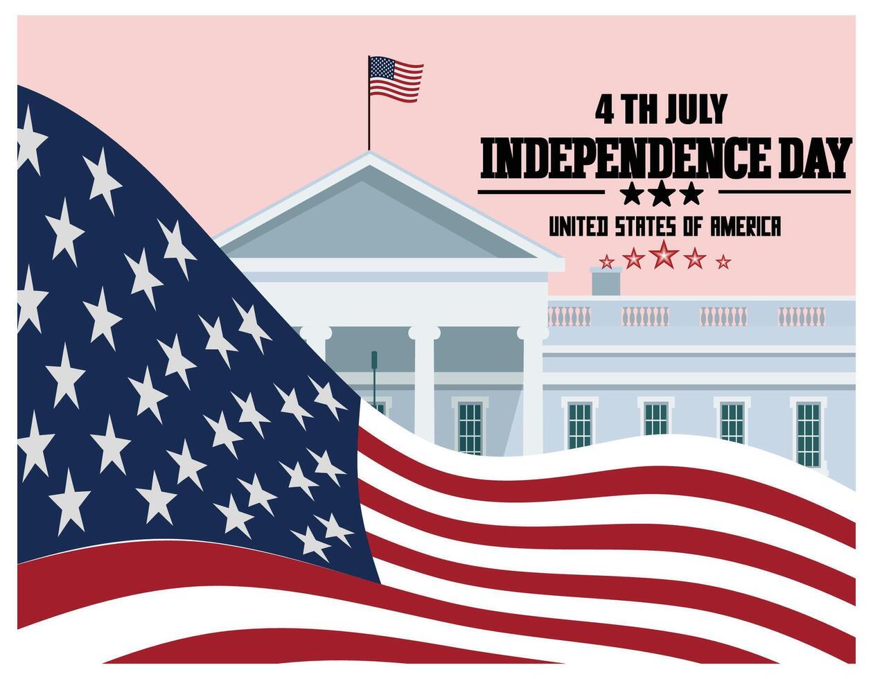 4th of July Celebration with American Flags on top of buildings and Patriotic Themes. vector
