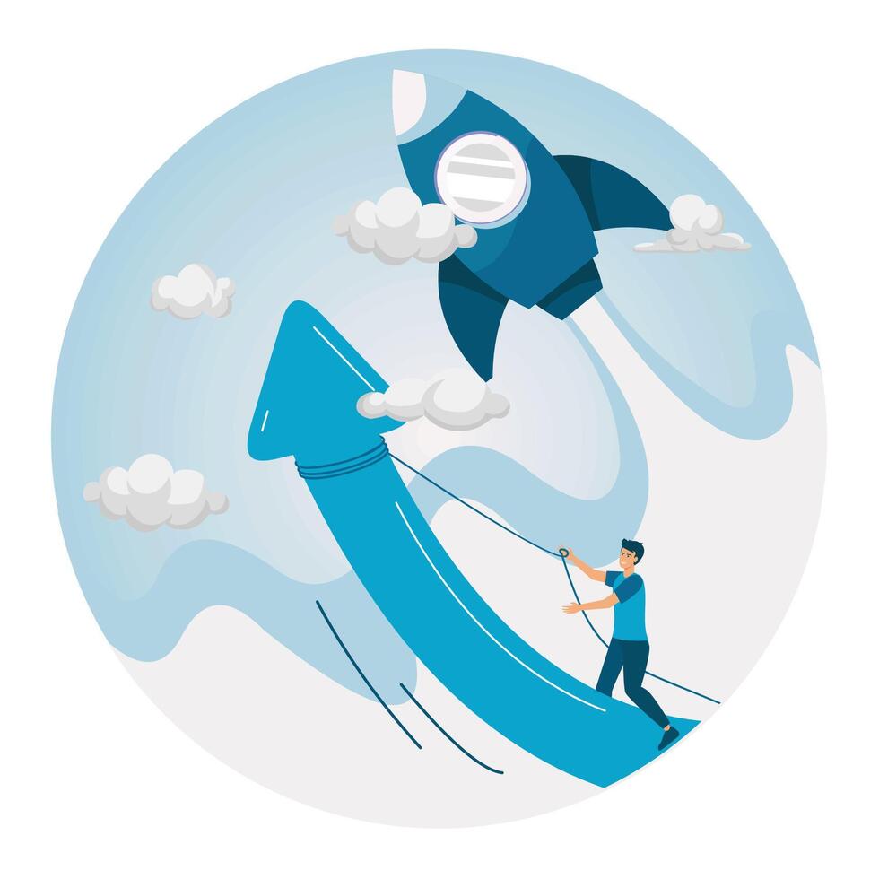 Representing Business Growth with Rocket and Upward Arrow. vector