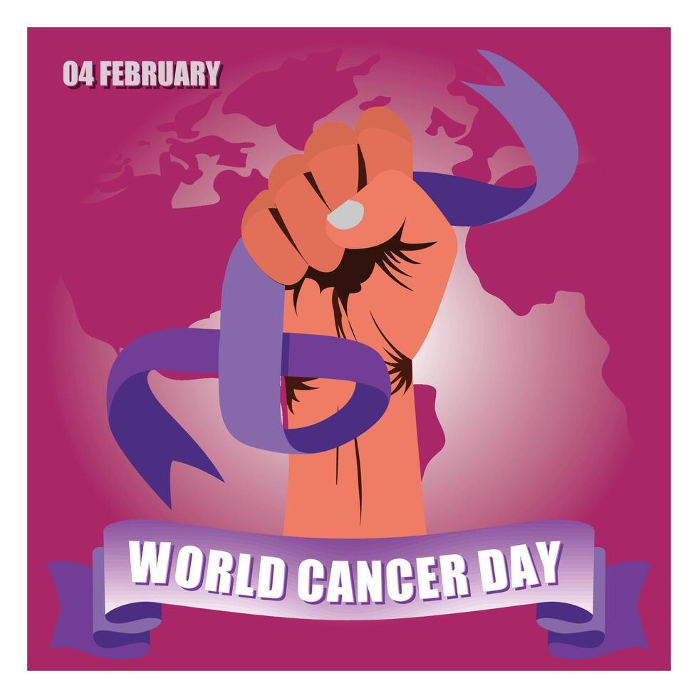 Celebrating World Cancer Day Awareness with Hand holding Purple Ribbon. vector