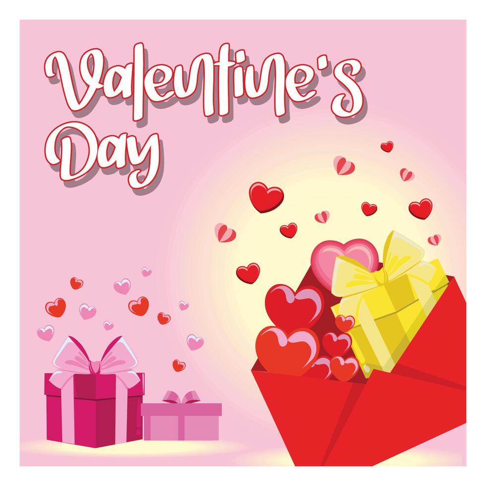 Valentine's Day Celebration With Gifts and love letter full of heart balloons decoration elements. vector