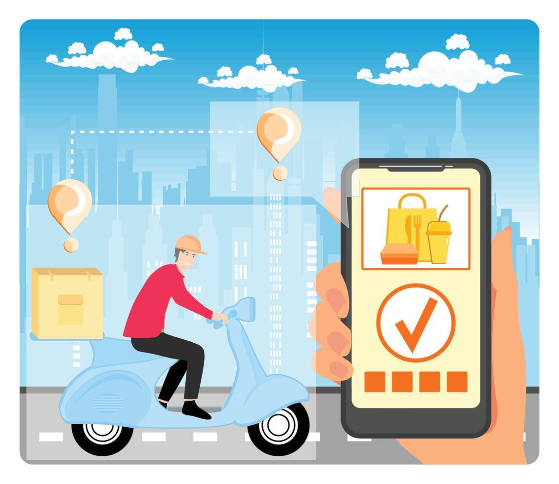 Food delivery app on a smart phone tracking. vector