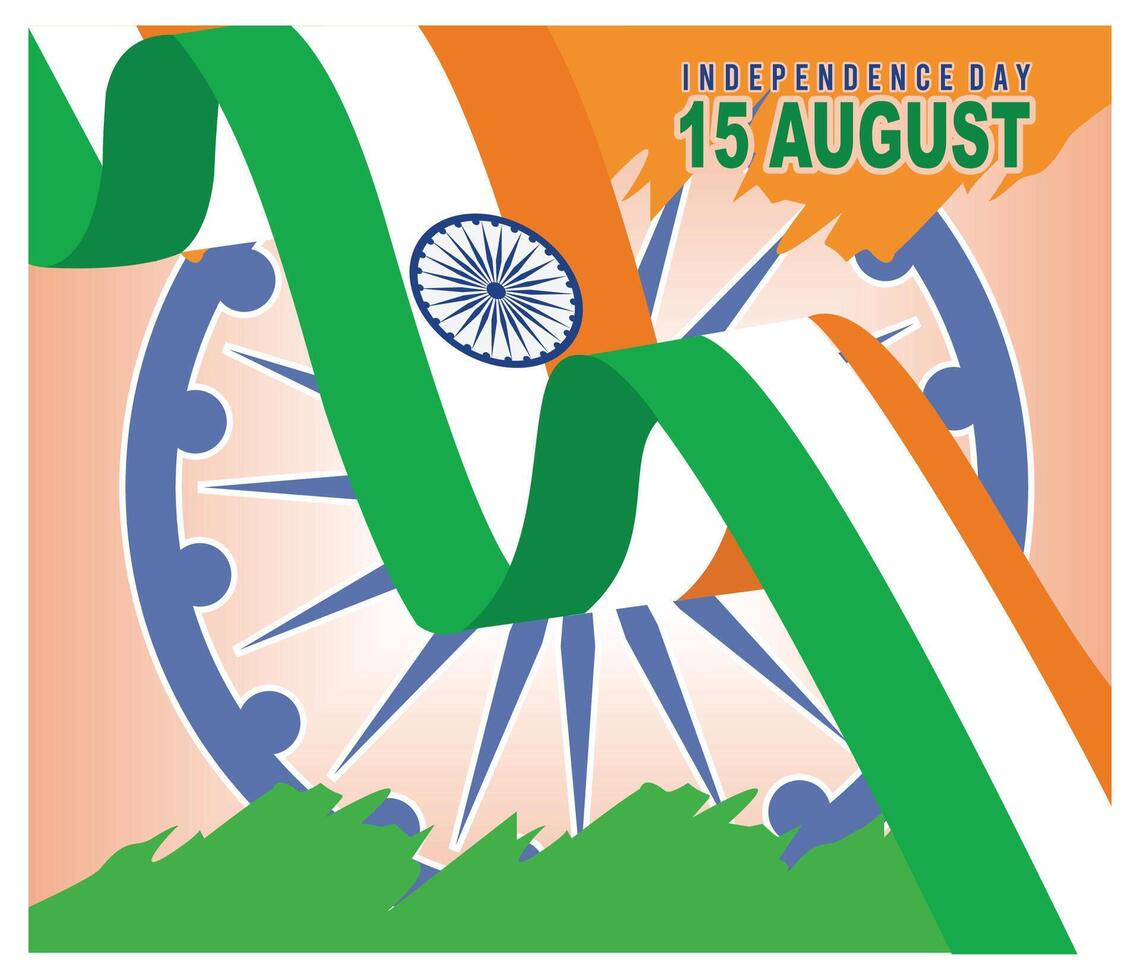 Indian Independence Day Celebration with National Flag and Ashoka Chakra Design. vector