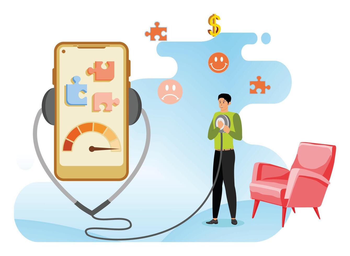 Mental Health App Therapy and Well being Concepts. vector