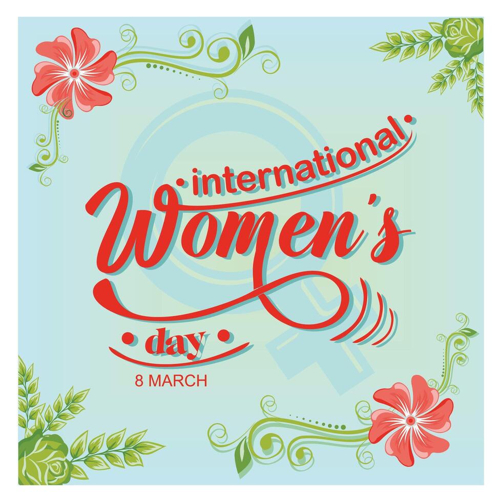 International Women Day Celebration Poster with Floral and Date Details. vector