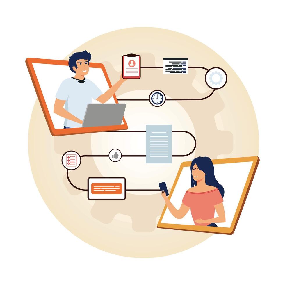 Virtual Collaboration Between Professionals Using Technology for Communication and Work flow. vector