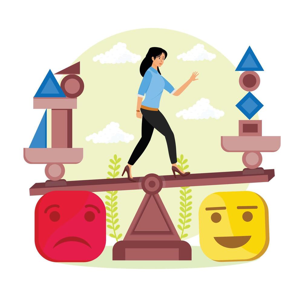 Balancing Emotions and Decision Making Depicted as a Scale Concept. vector