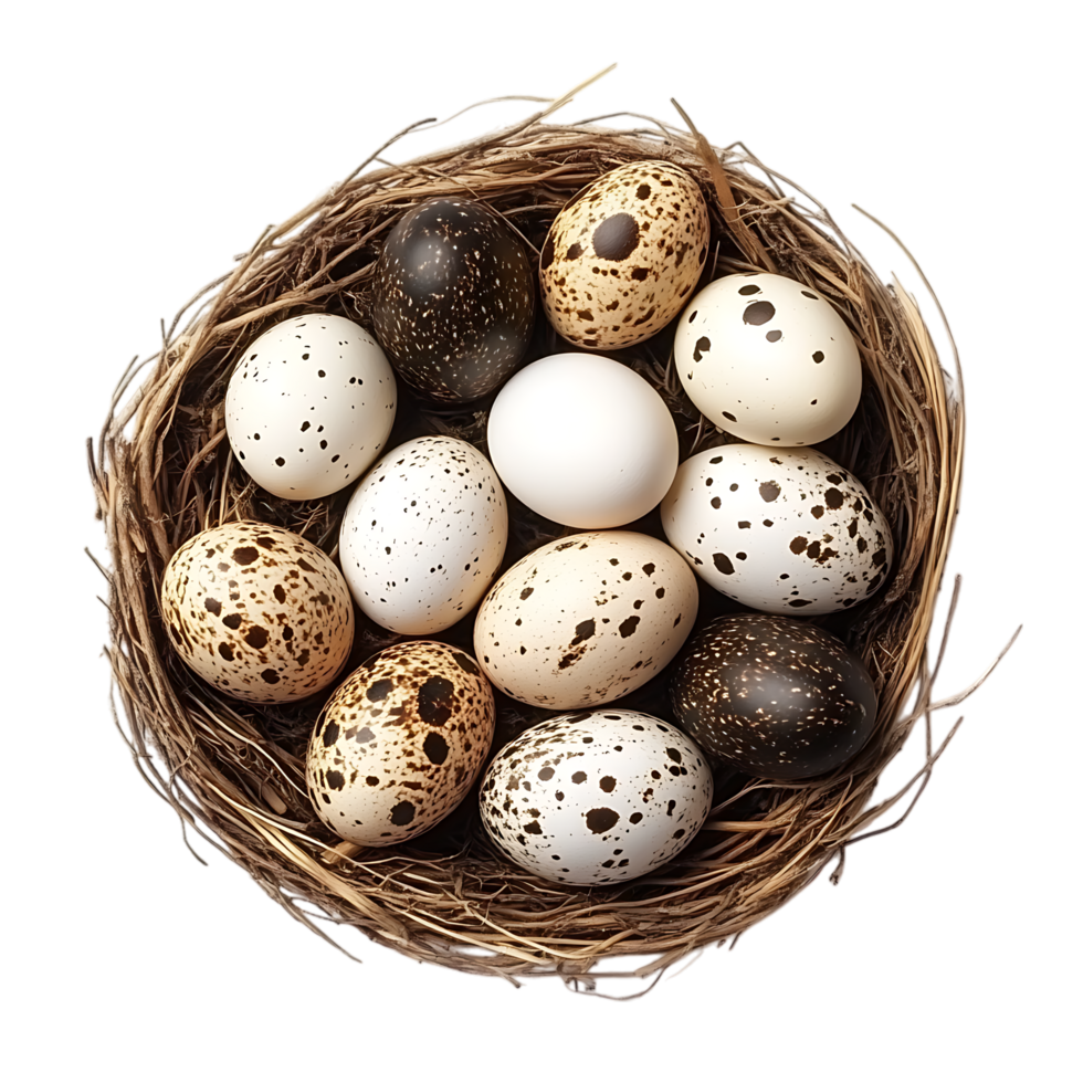 Bird eggs in a nest, overhead view. png