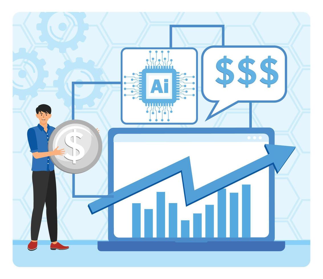 AI Analyze Market Research. Artificial Intelligence in Financial Growth and Economic Analysis. vector