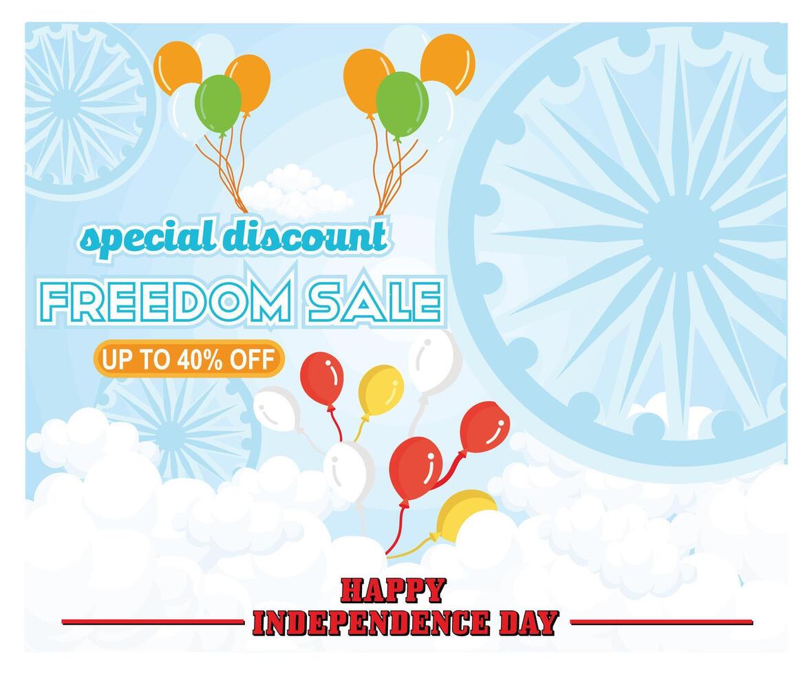 Indian Independence Day Sale With Balloons and Discounts. vector