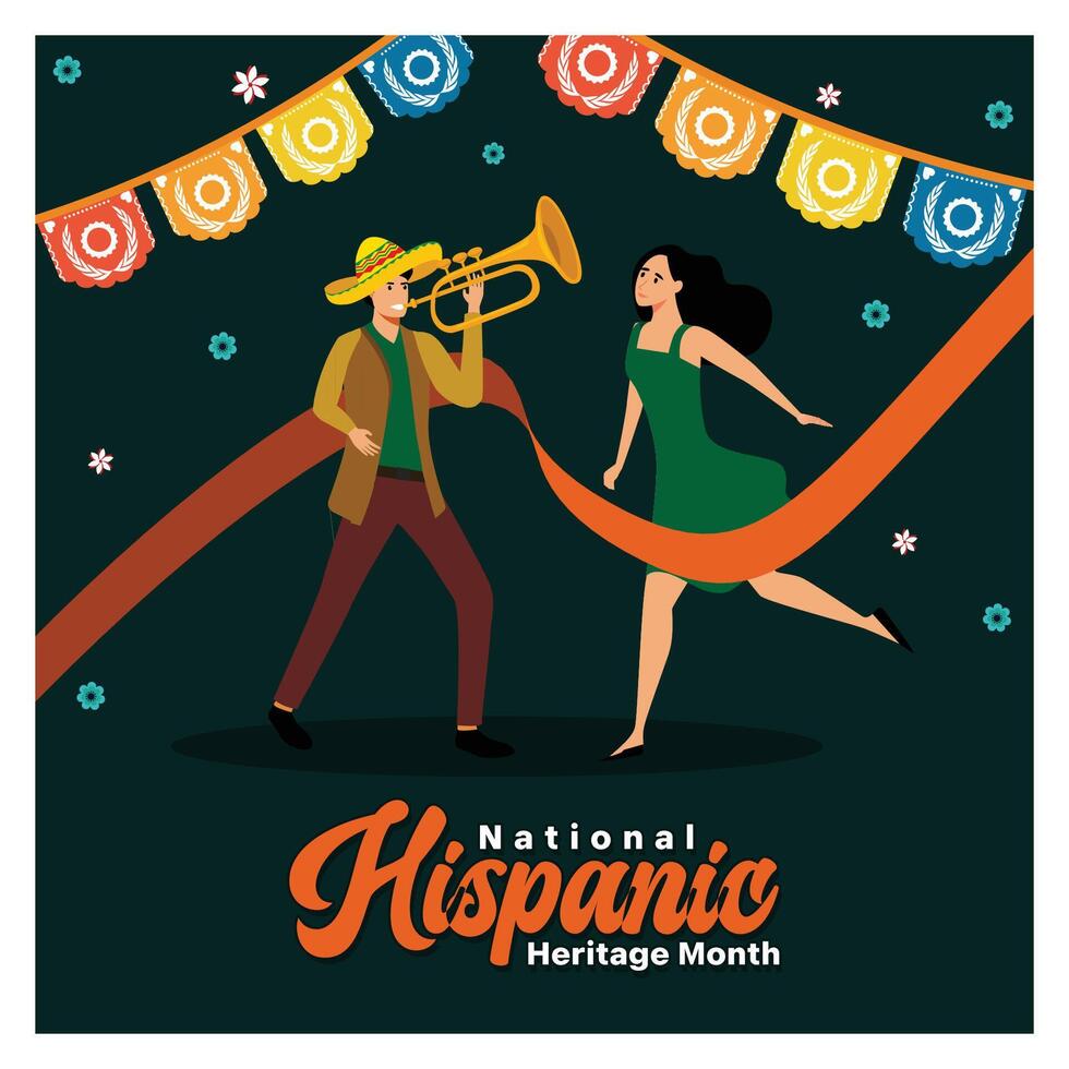 Celebration Of National Hispanic Heritage Month With Music And Dance. vector