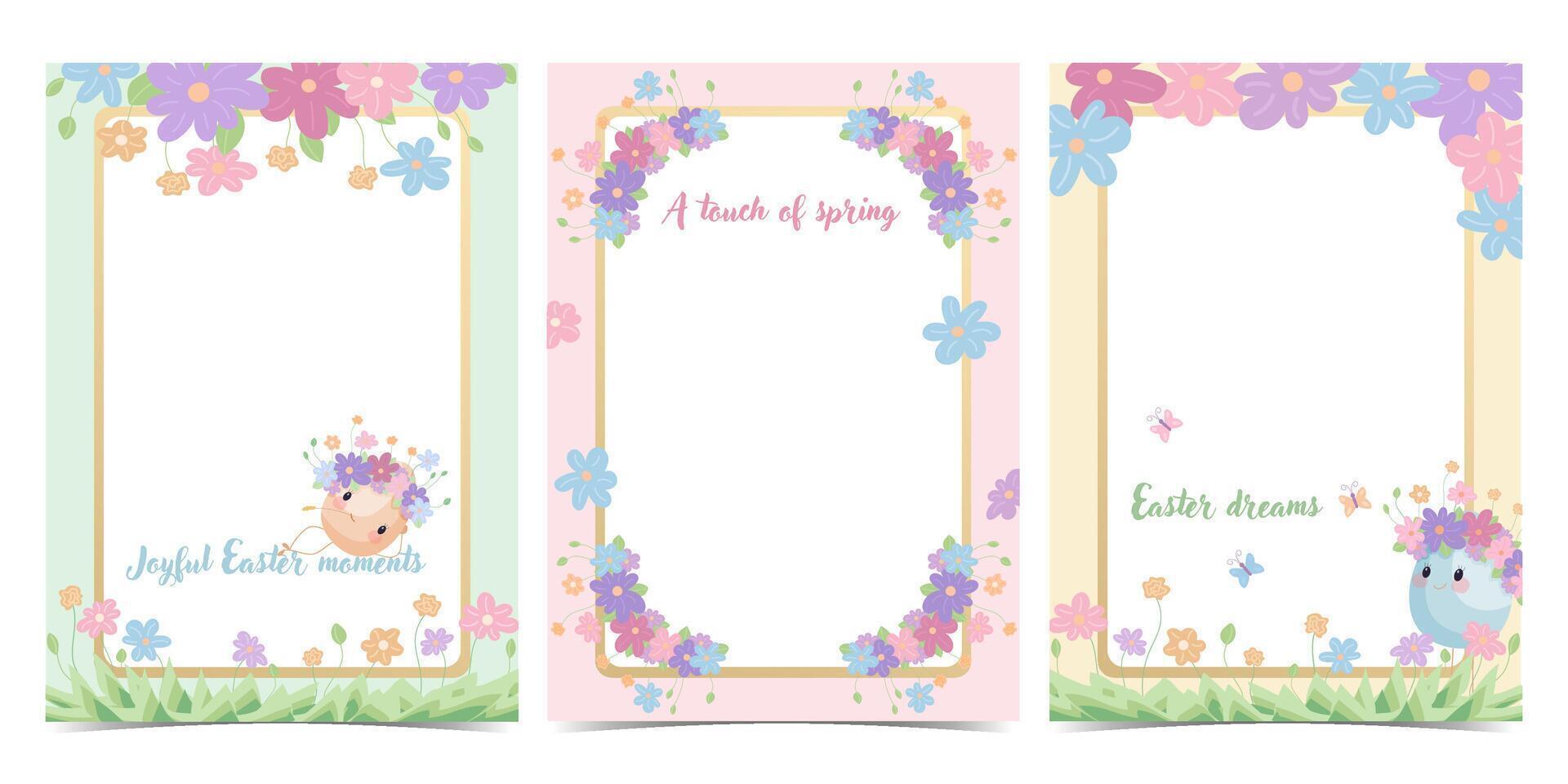 Easter greeting card templates with floral frames, illustration vector