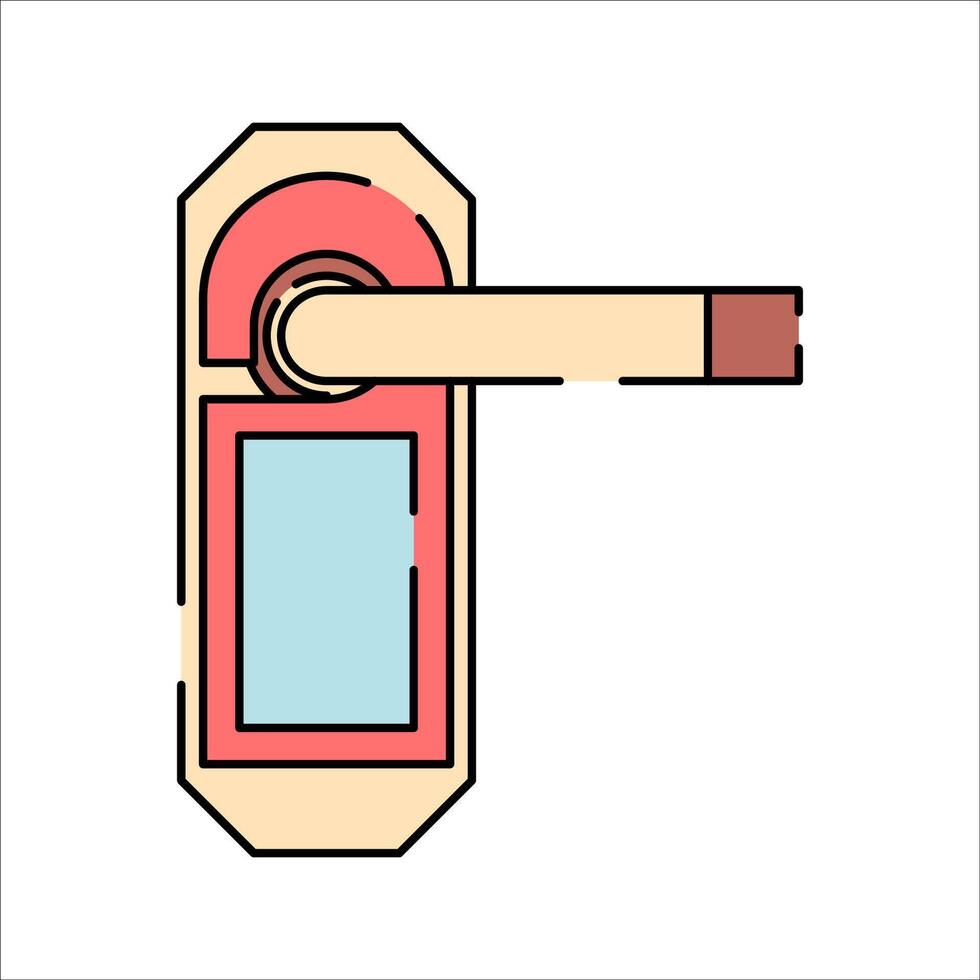 Door Hanger Flat design style, red and beige hotel door hanger with a handle, representing hotel privacy signs, ideal for hospitality branding and tourism materials. vector