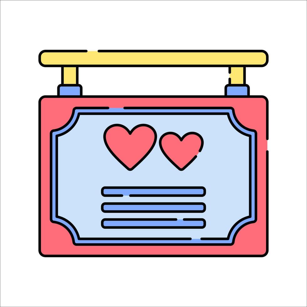 Wedding Sign Flat design style, a blue and pink framed sign with hearts, representing wedding venue decoration, suitable for event branding, signage, and invitations. vector