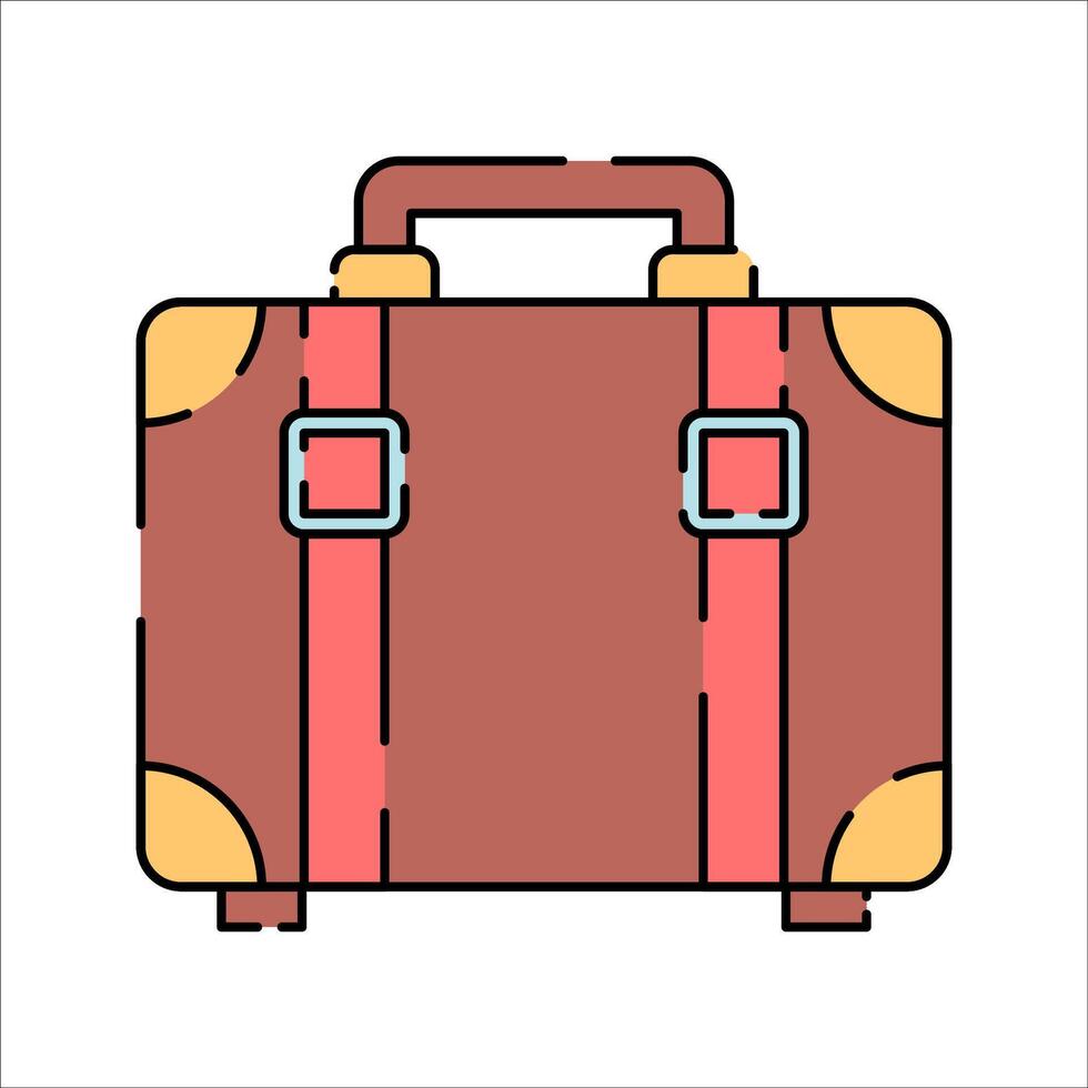Luggage Flat design style, brown travel suitcase with handles, symbolizing tourism and vacation, perfect for airline ads, travel agencies, and hotel branding. vector