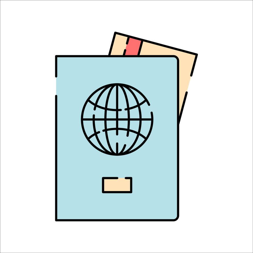 Passport Flat design style, blue passport with a boarding pass, representing international travel, great for visa services, airline promotions, and tourism branding. vector