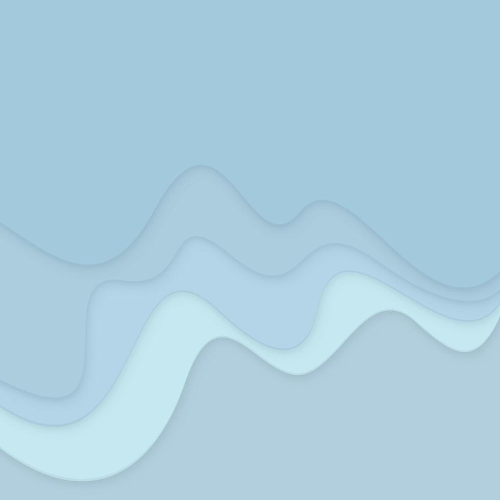 Abstract sea wave paper cut style light blue square background graphic illustration. vector