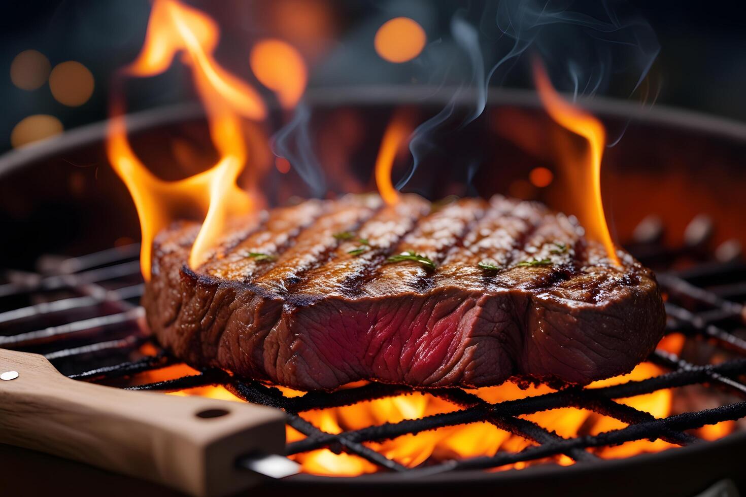 A steak is being cooked on a grill photo