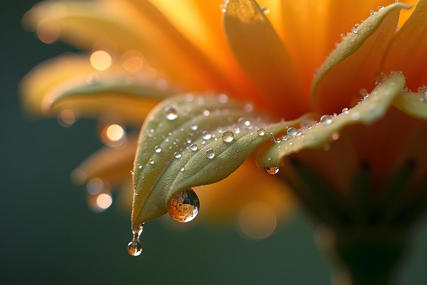 A close up of a yellow flower with water droplets photo