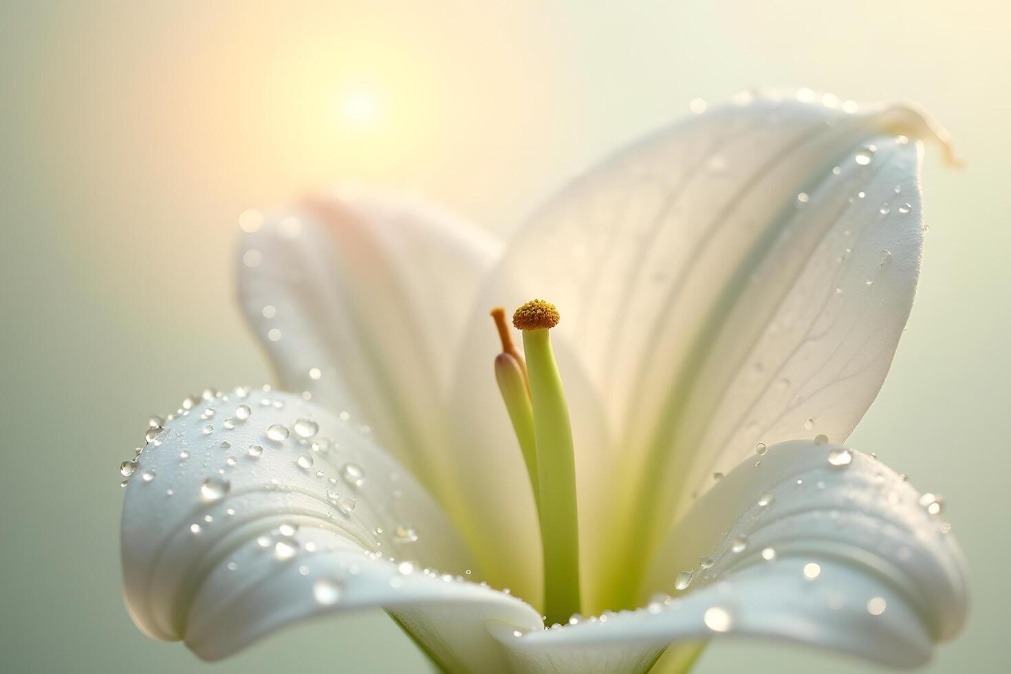 White lily with water droplets on the petals photo