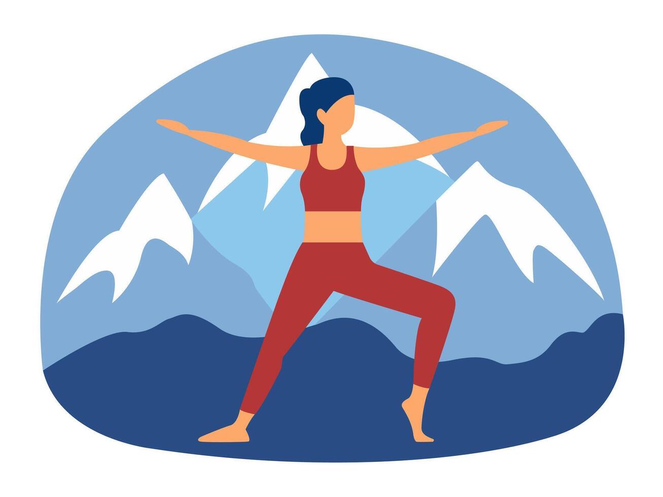 Woman practicing yoga in the mountains. vector